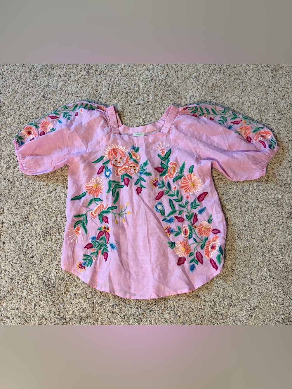Sundance Pink Embroidered Floral Top Size XL